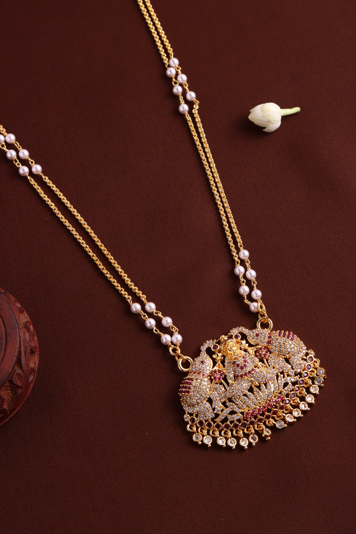 Elephant Lakshmi Gatti Dollar Pearl Chain -RubyWhite