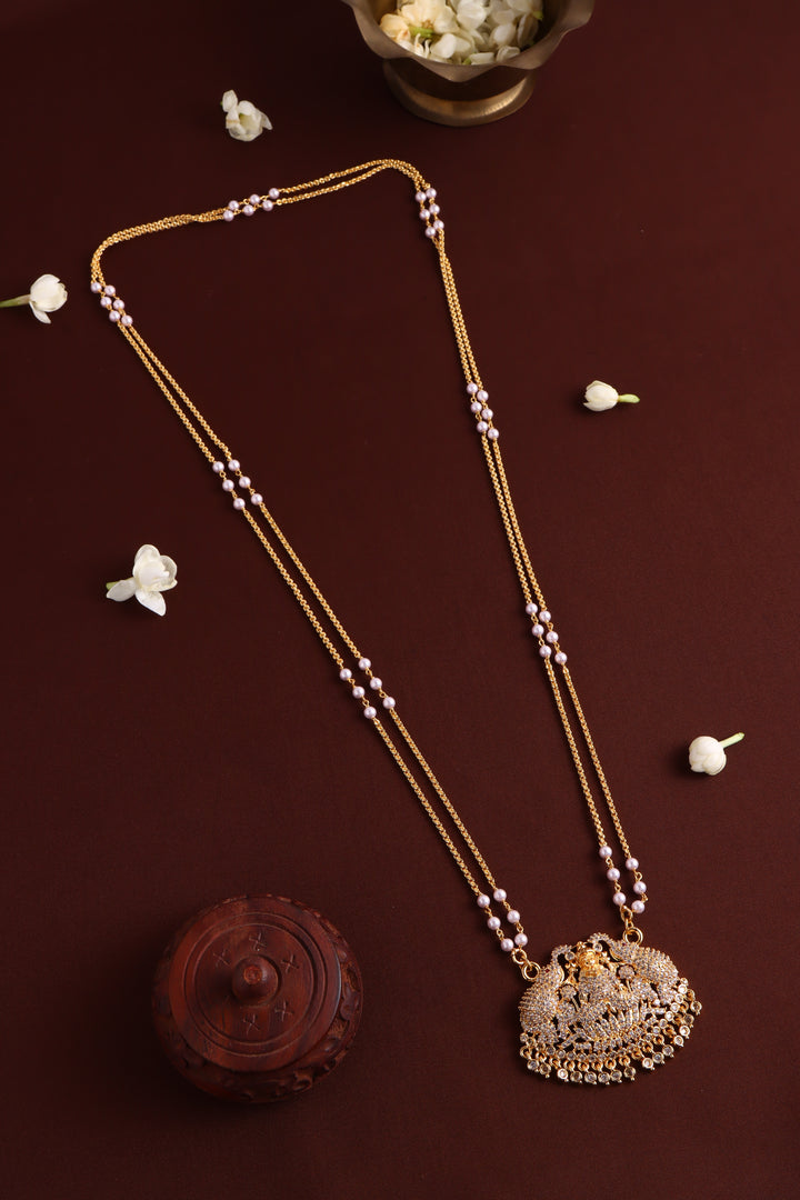 Elephant Lakshmi Gatti Dollar Pearl Chain  - White