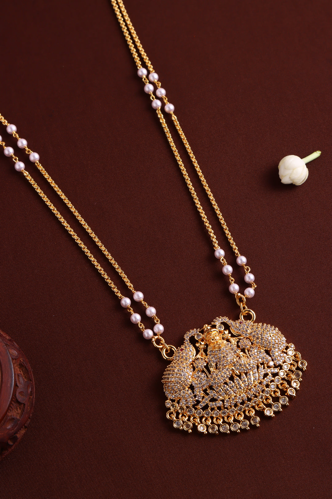 Elephant Lakshmi Gatti Dollar Pearl Chain  - White