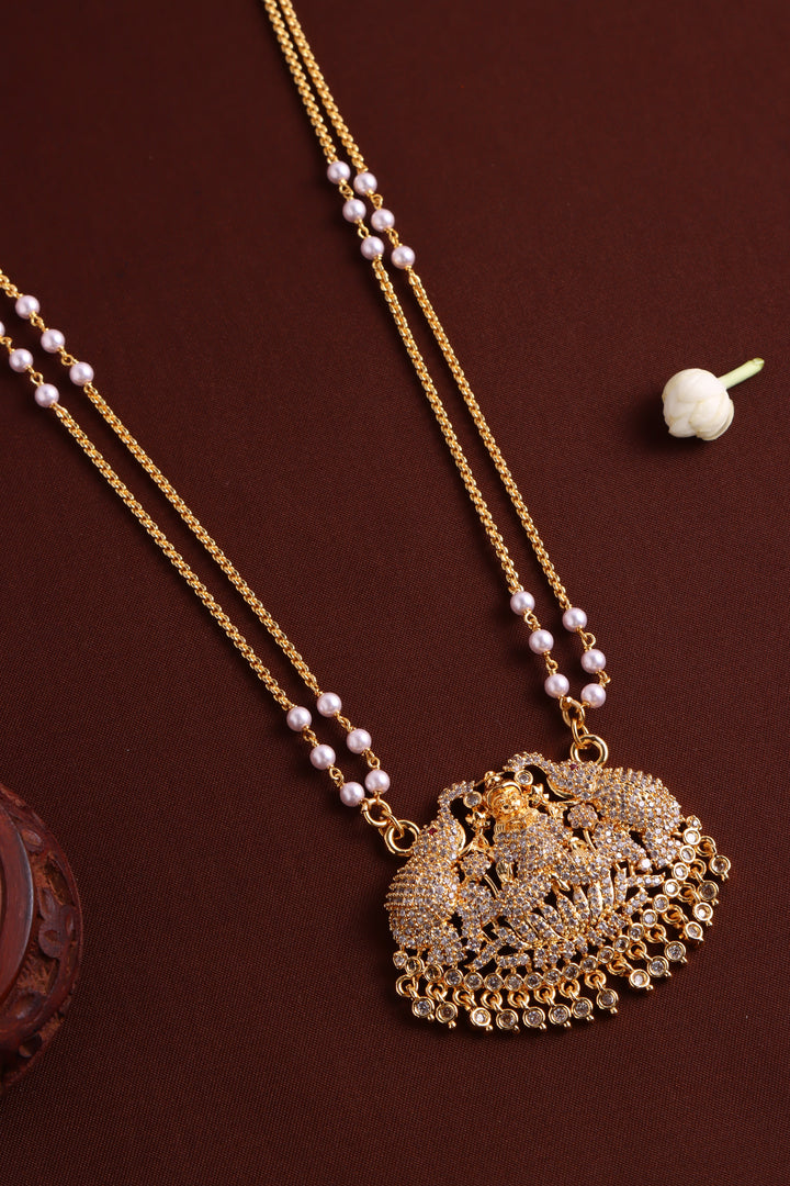 Elephant Lakshmi Gatti Dollar Pearl Chain  - White