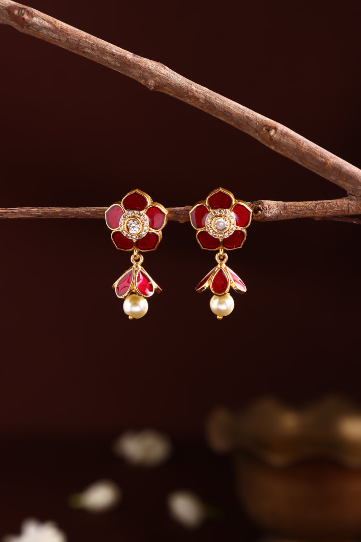 Enamel Ruby Flower Jhumka