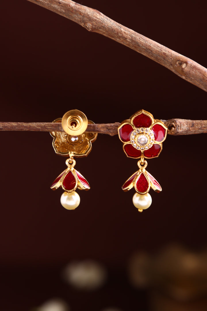 Enamel Ruby Flower Jhumka