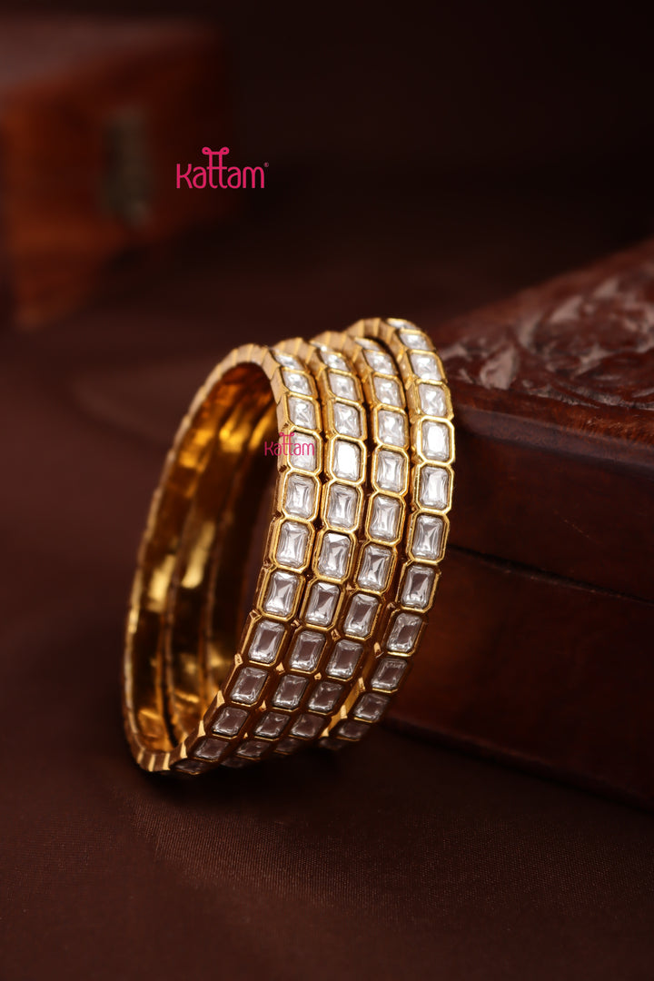 Kundan Stone Rectanguler Bangle - White