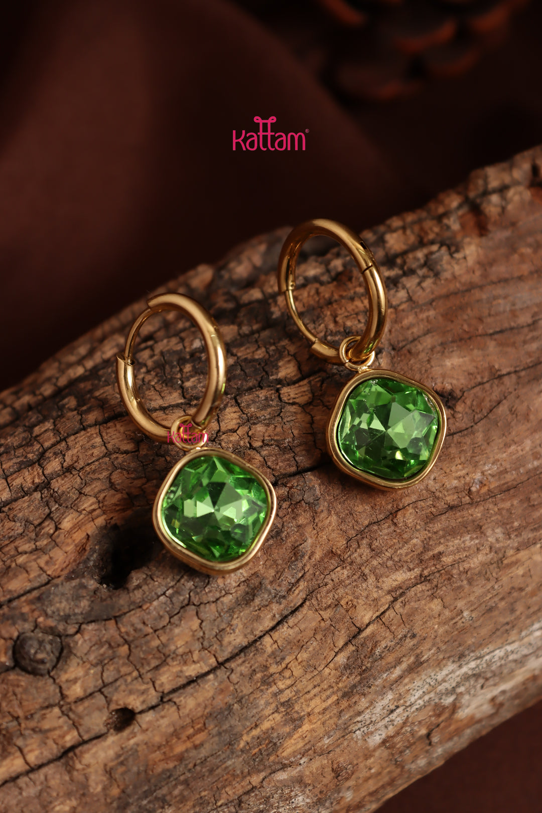 Anti Tarnished Green Stone Drop Earring
