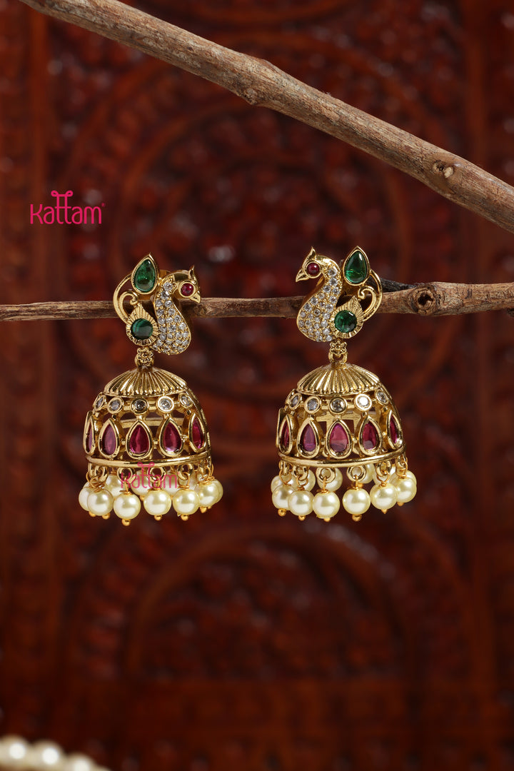 Arunya - Multistone Peacock Pearl Jhumka