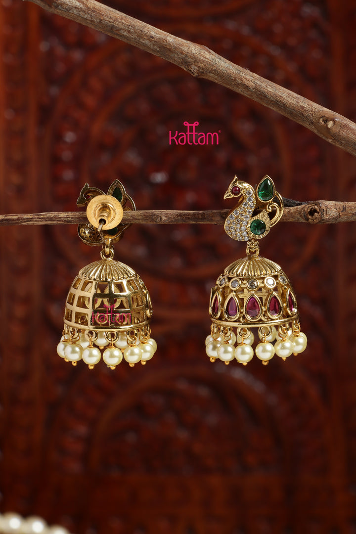 Arunya - Multistone Peacock Pearl Jhumka