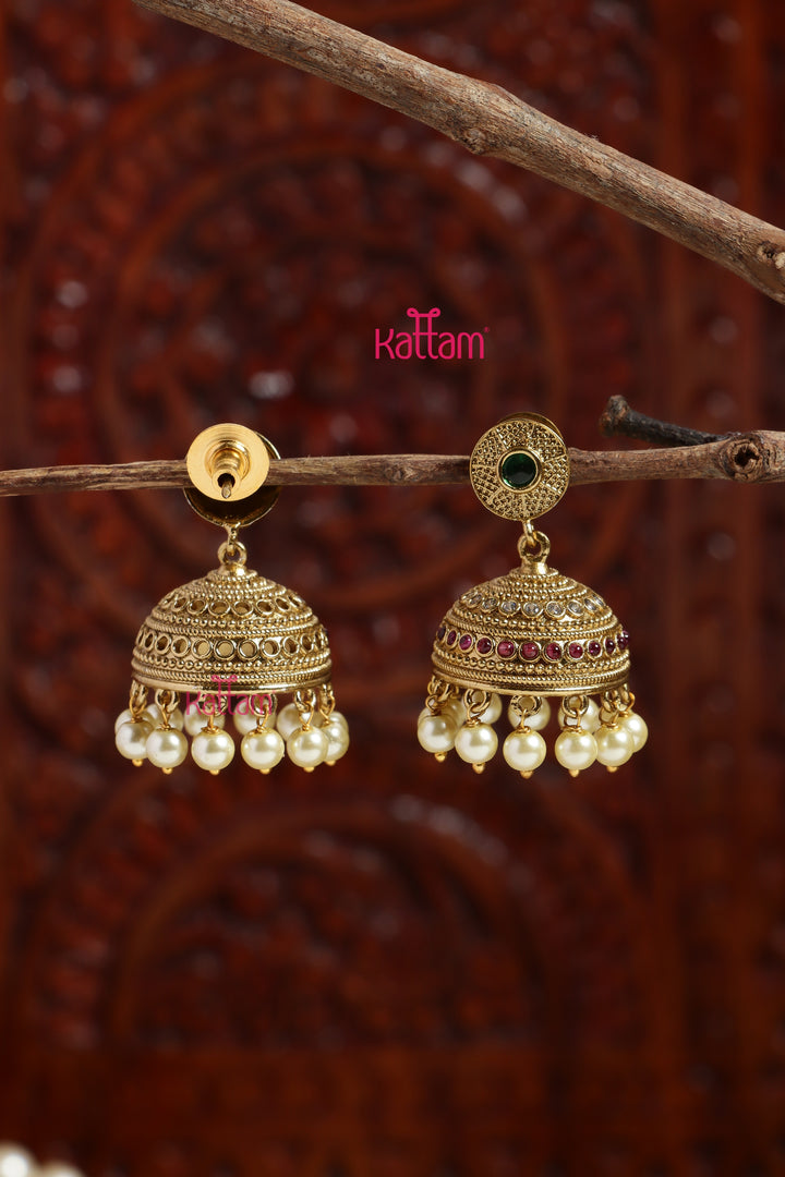 Patterned Pearl Ruby Jhumka