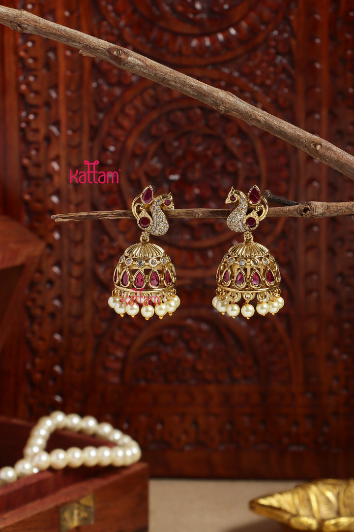 Arunya - Ruby Peacock Pearl Jhumka