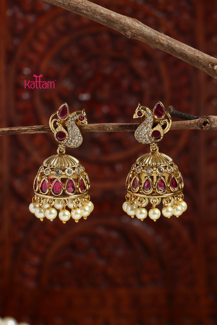 Arunya - Ruby Peacock Pearl Jhumka