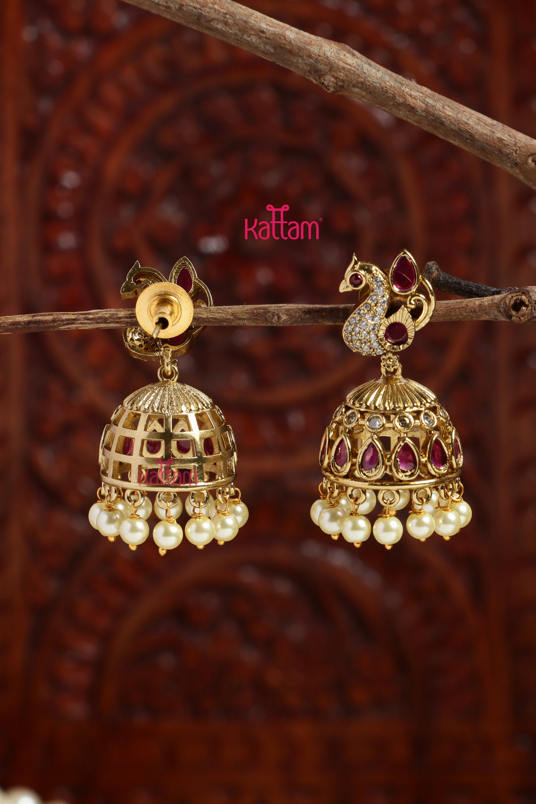 Arunya - Ruby Peacock Pearl Jhumka