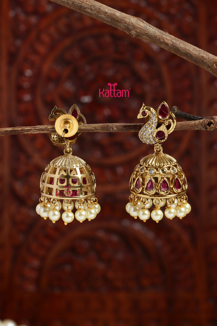 Arunya - Ruby Peacock Pearl Jhumka