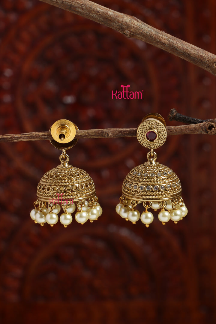 Patterned Pearl Ruby Jhumka