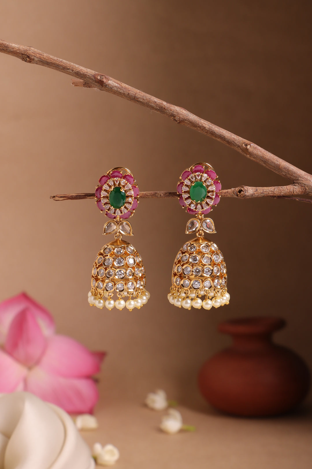 Sunflower White Stone Jhumka