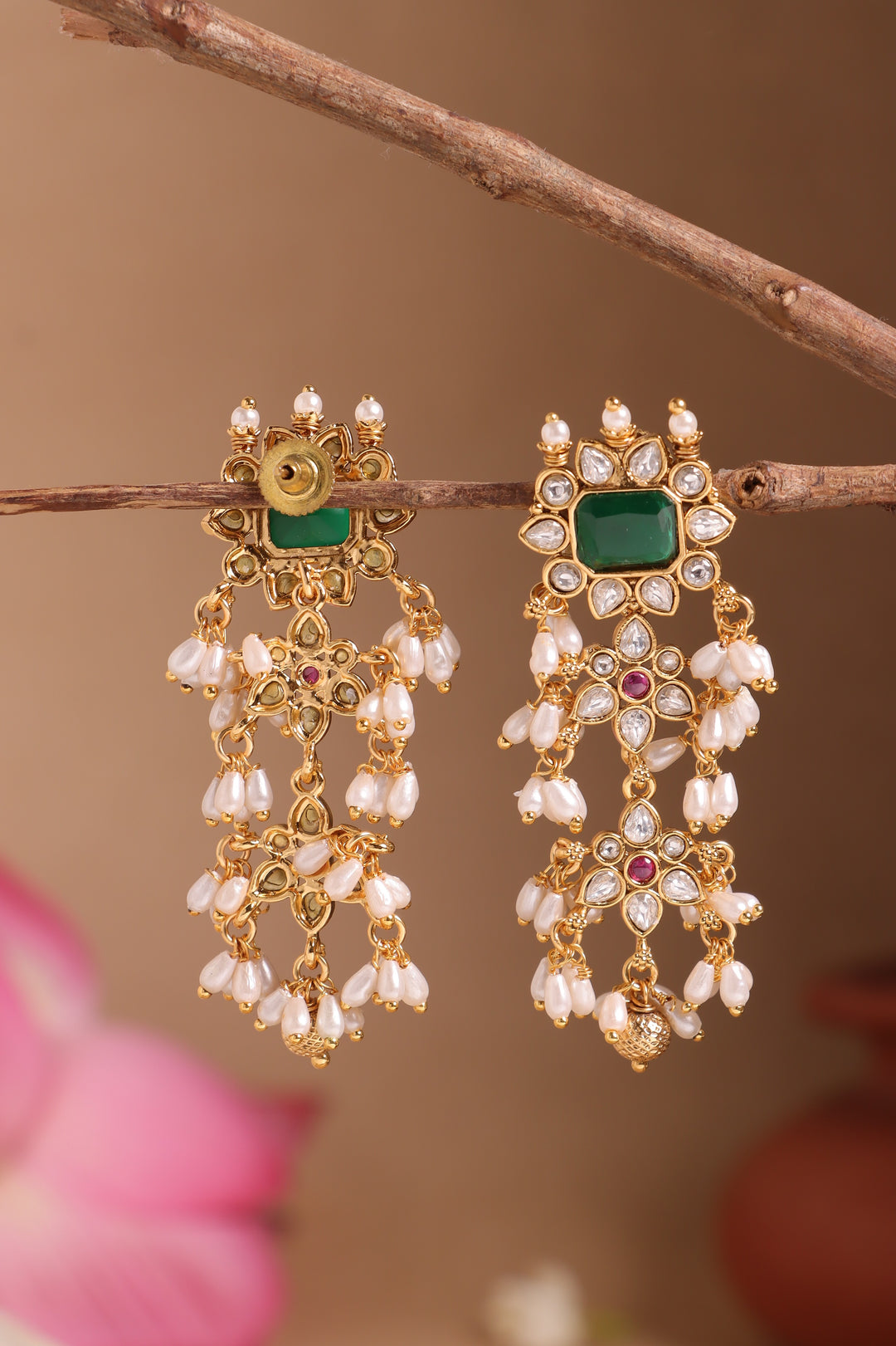 Guttapusalu Green Stone Drop Earrings