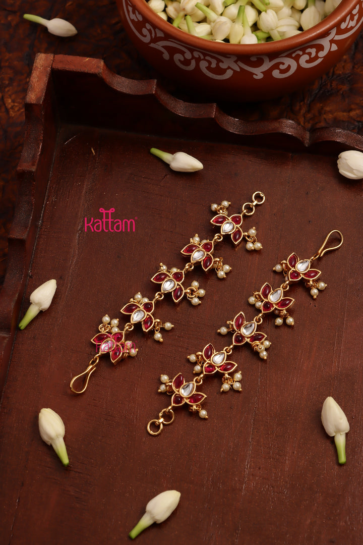 RubyWhite Lotus Pearl EarChain / Mattal