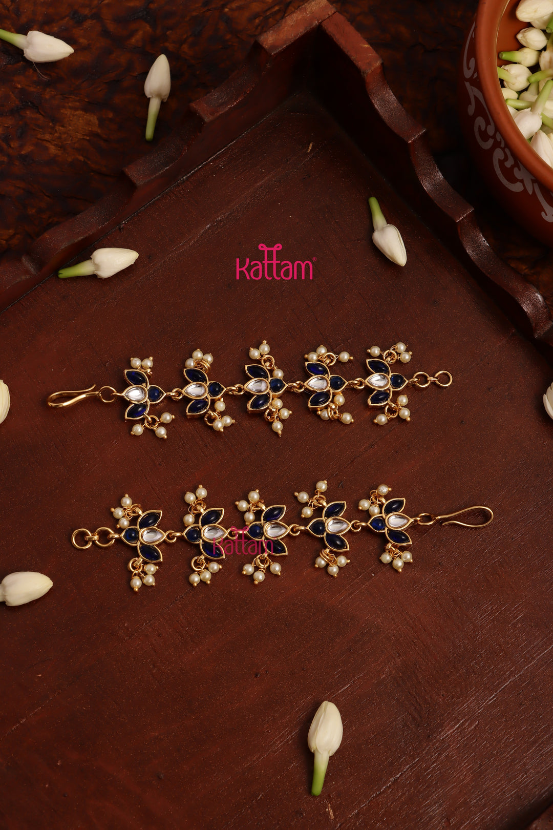Blue Lotus Pearl EarChain / Mattal