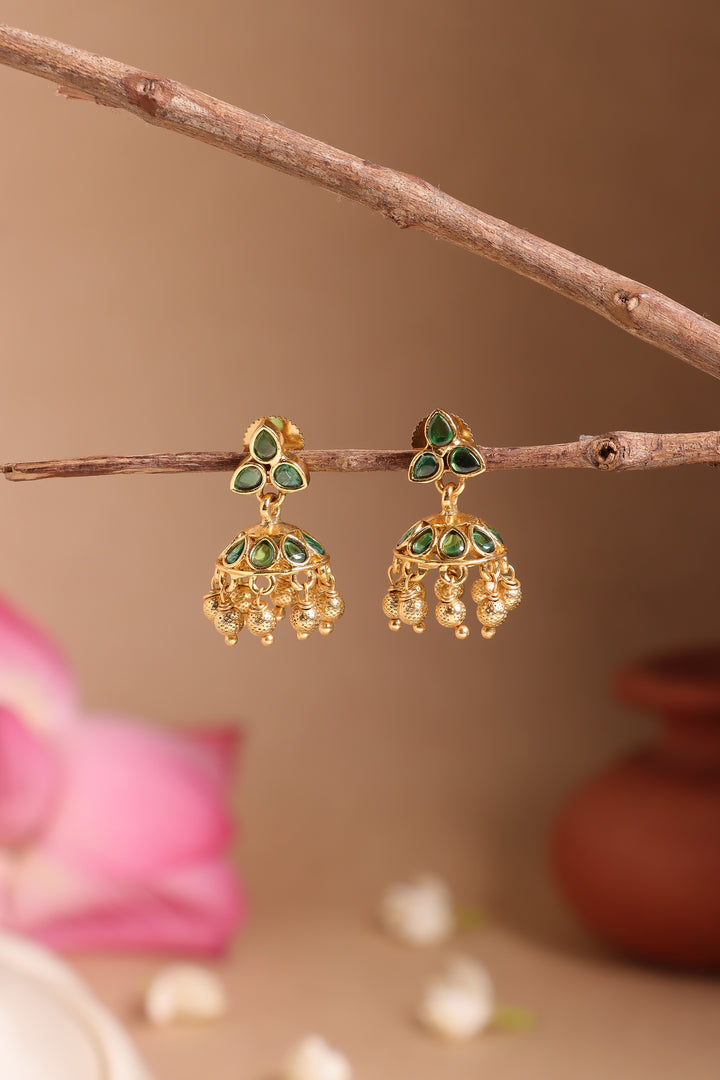 Green Gold Bead Small Jhumka