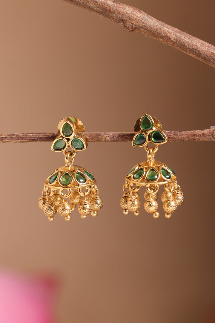 Green Gold Bead Small Jhumka