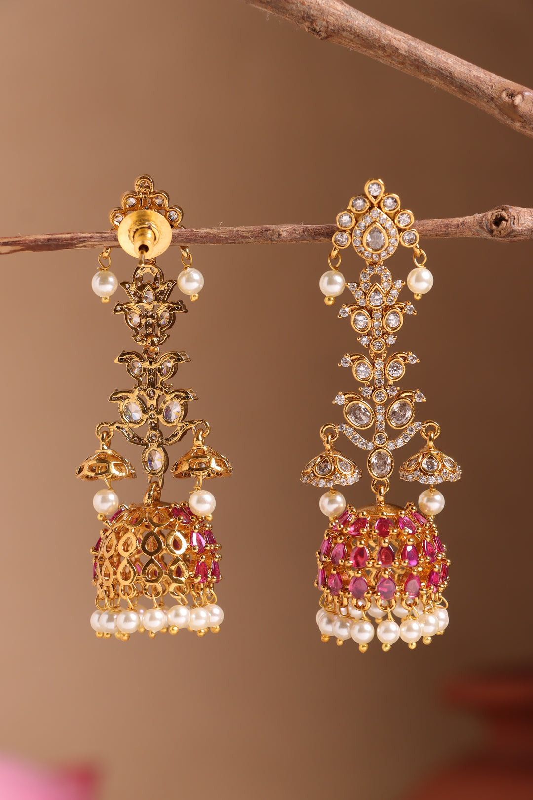 Ruby White Stone Long Earrings