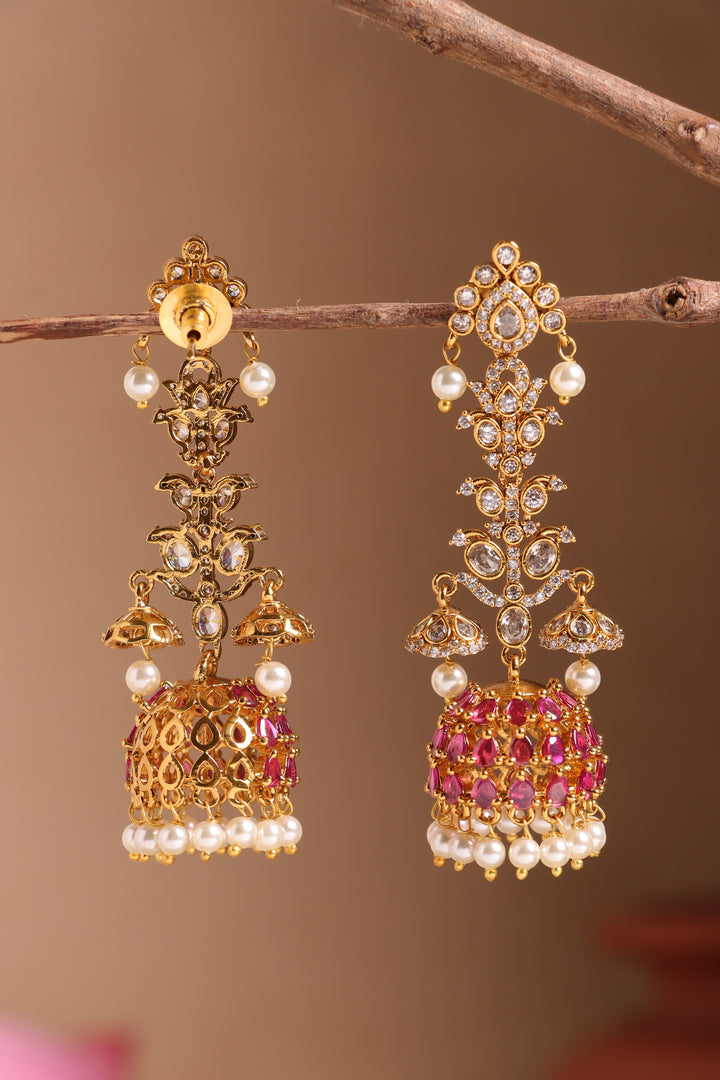 Ruby White Stone Long Earrings