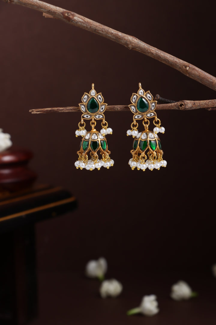 Kundan Green Tamarai Jhumka