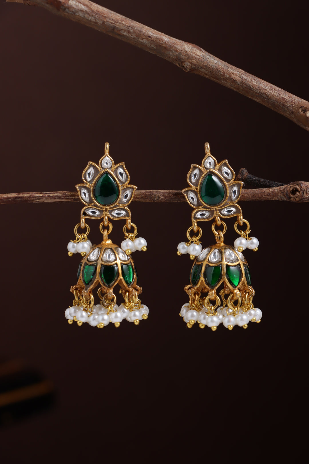 Kundan Green Tamarai Jhumka