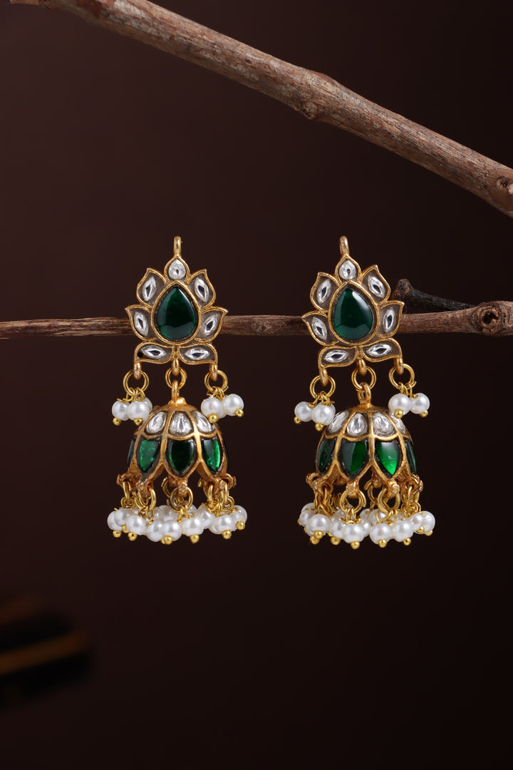 Kundan Green Tamarai Jhumka