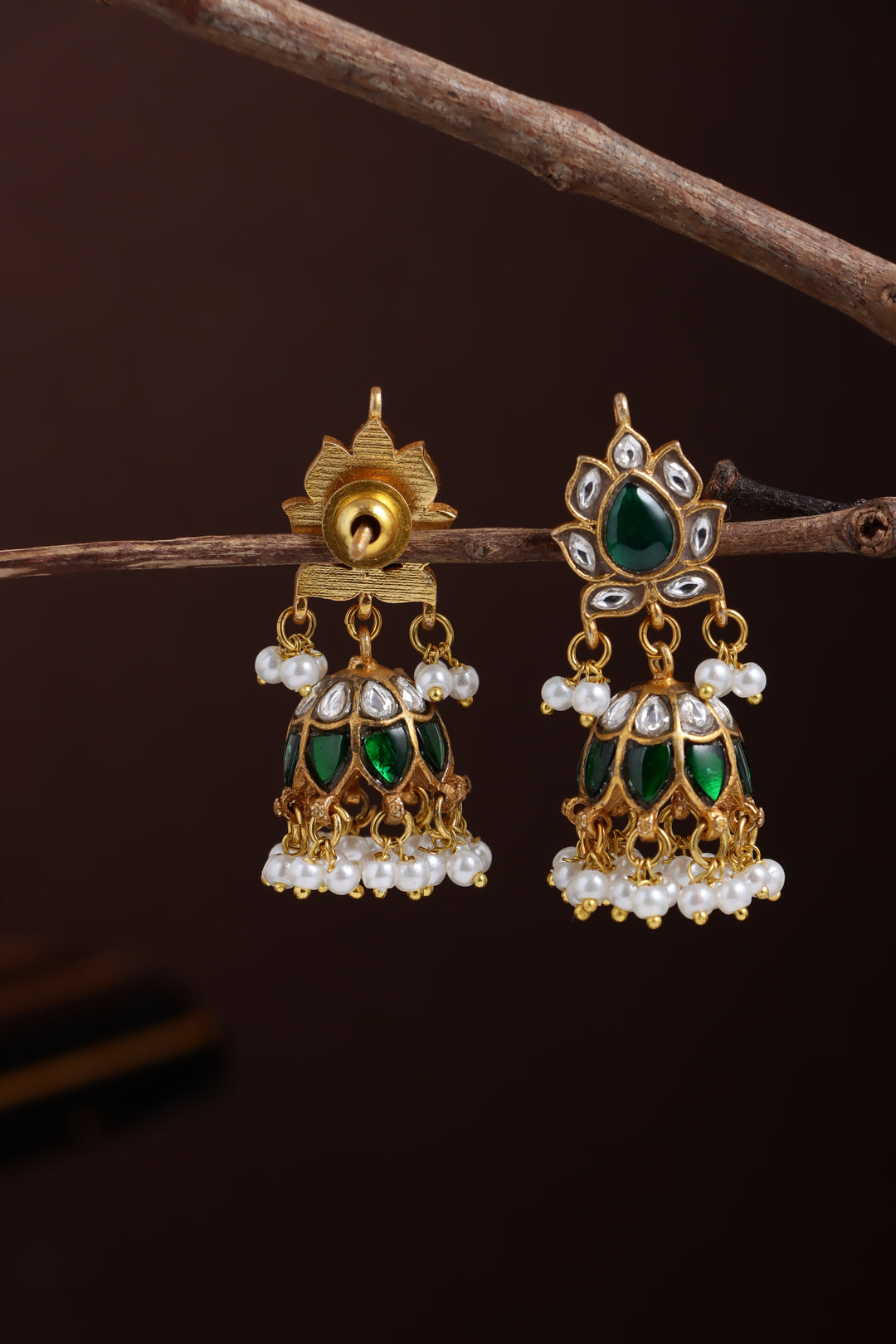 Kundan Green Tamarai Jhumka