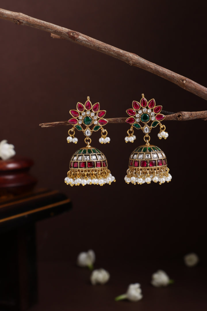 Kundan Feather Pearl Jhumka