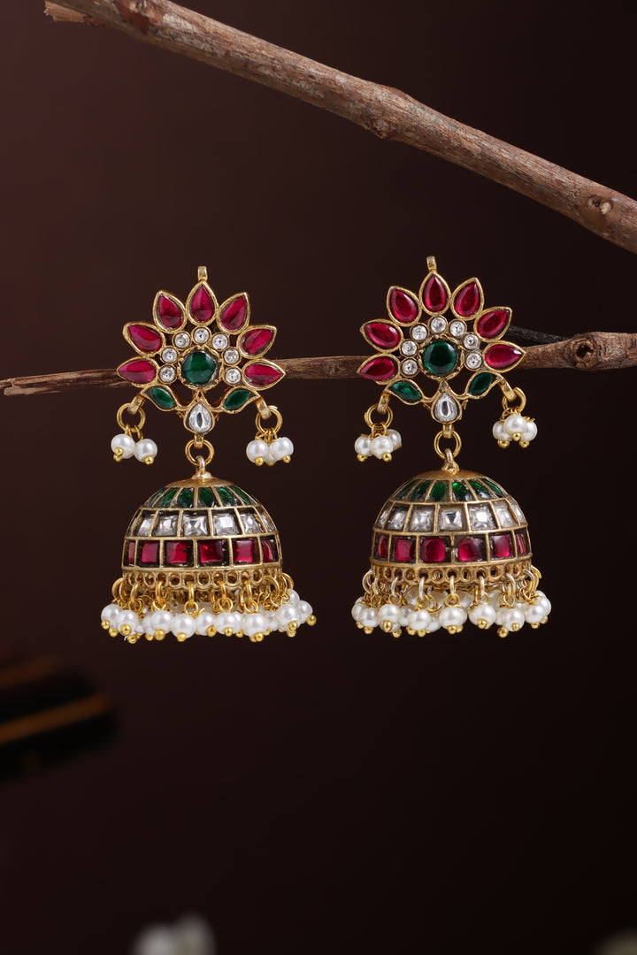 Kundan Feather Pearl Jhumka