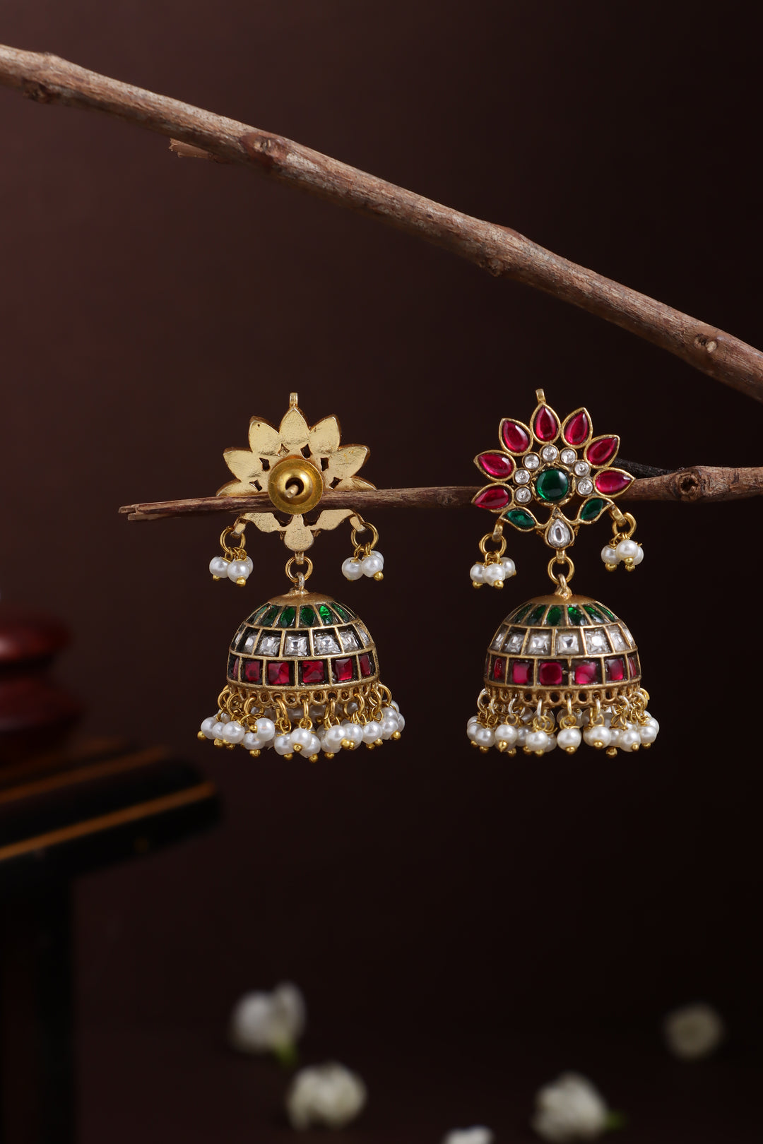 Kundan Feather Pearl Jhumka