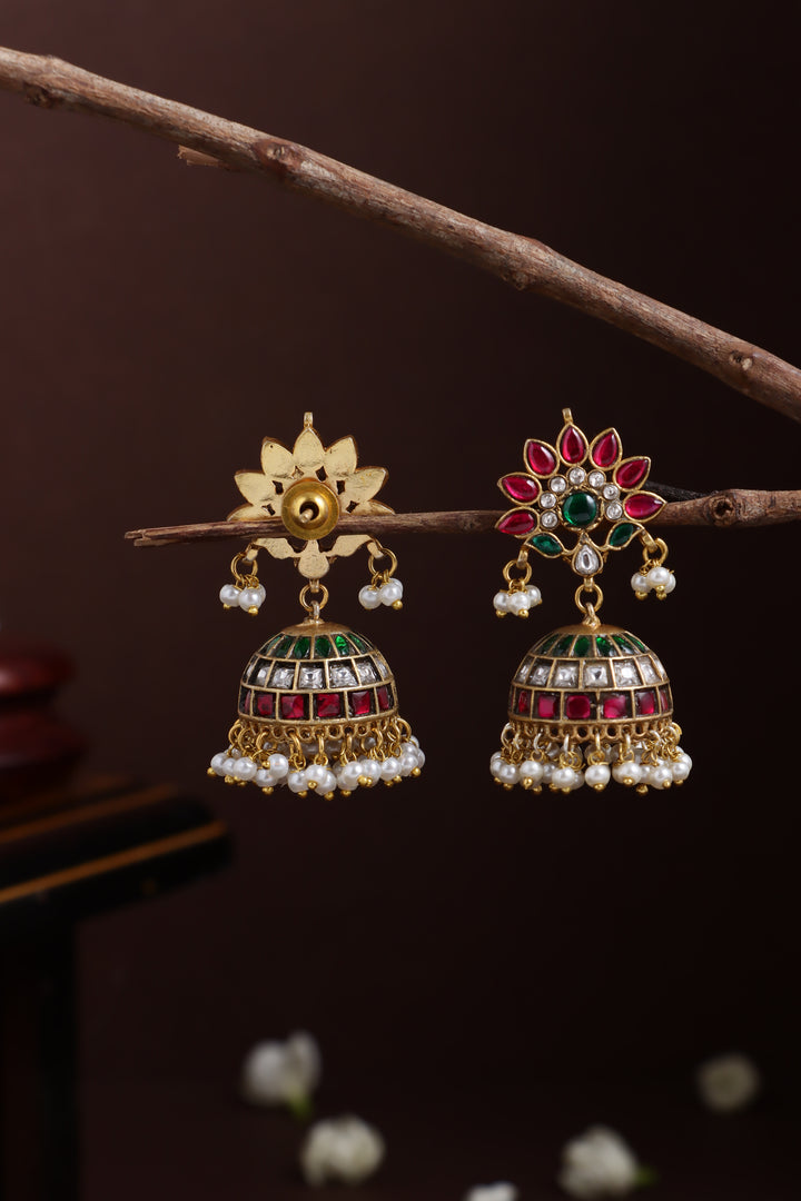 Kundan Feather Pearl Jhumka