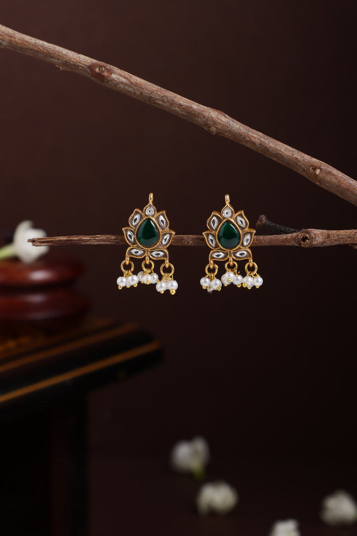 Thilagam Kundan Stone Earring - Green