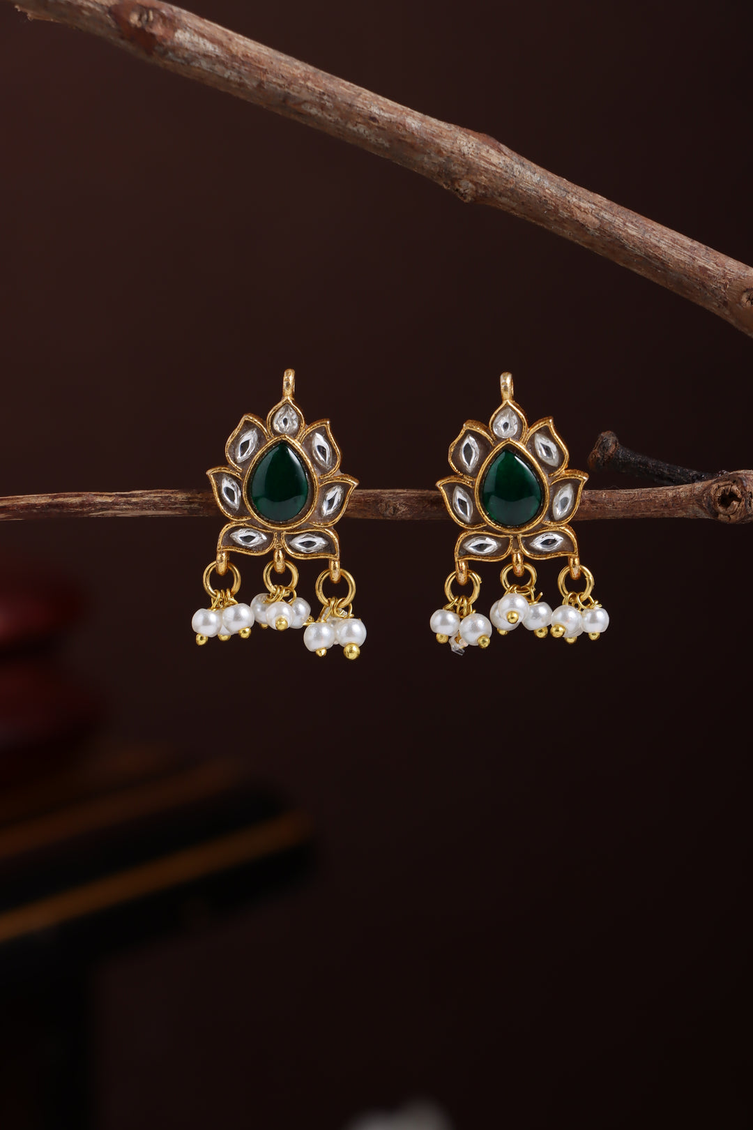 Thilagam Kundan Stone Earring - Green