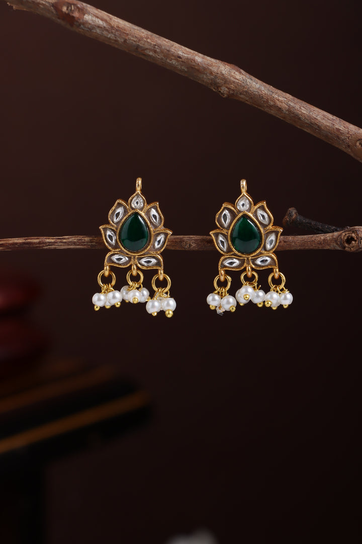 Thilagam Kundan Stone Earring - Green