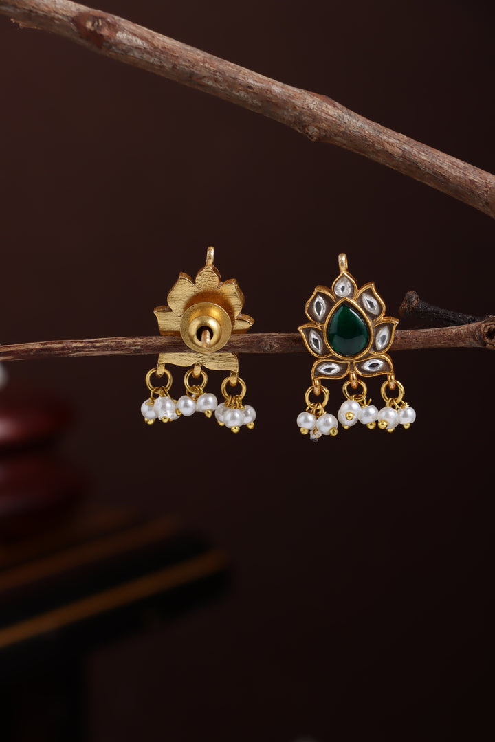 Thilagam Kundan Stone Earring - Green