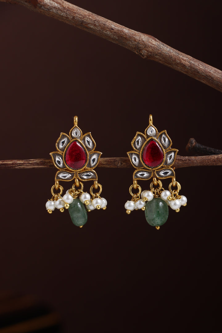 Thilagam Kundan Stone Earring - RubyWhite