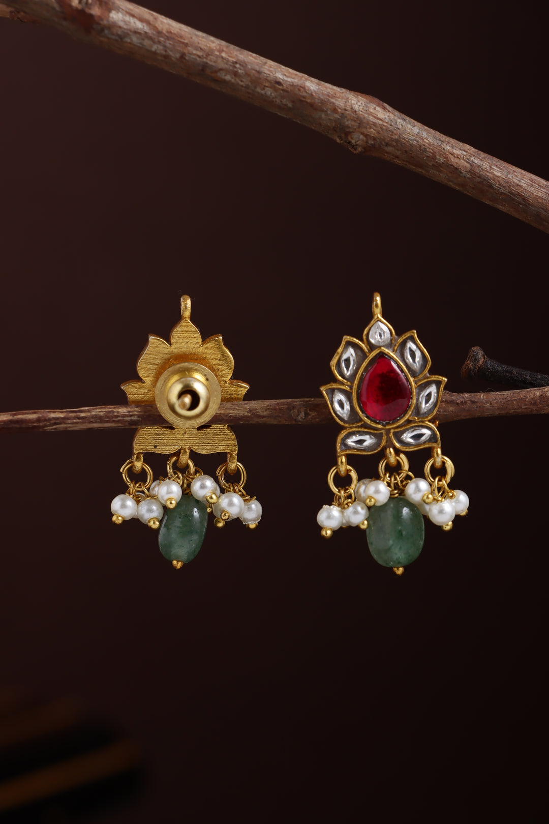 Thilagam Kundan Stone Earring - RubyWhite