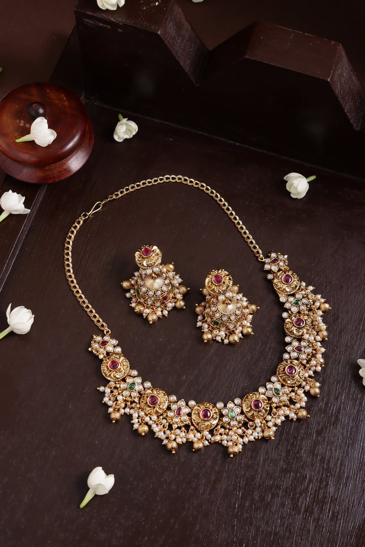 Multistone Pearls Drop Choker