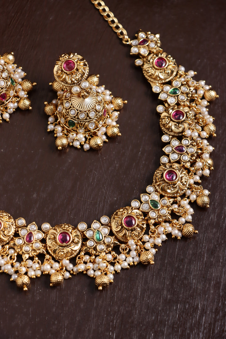 Multistone Pearls Drop Choker