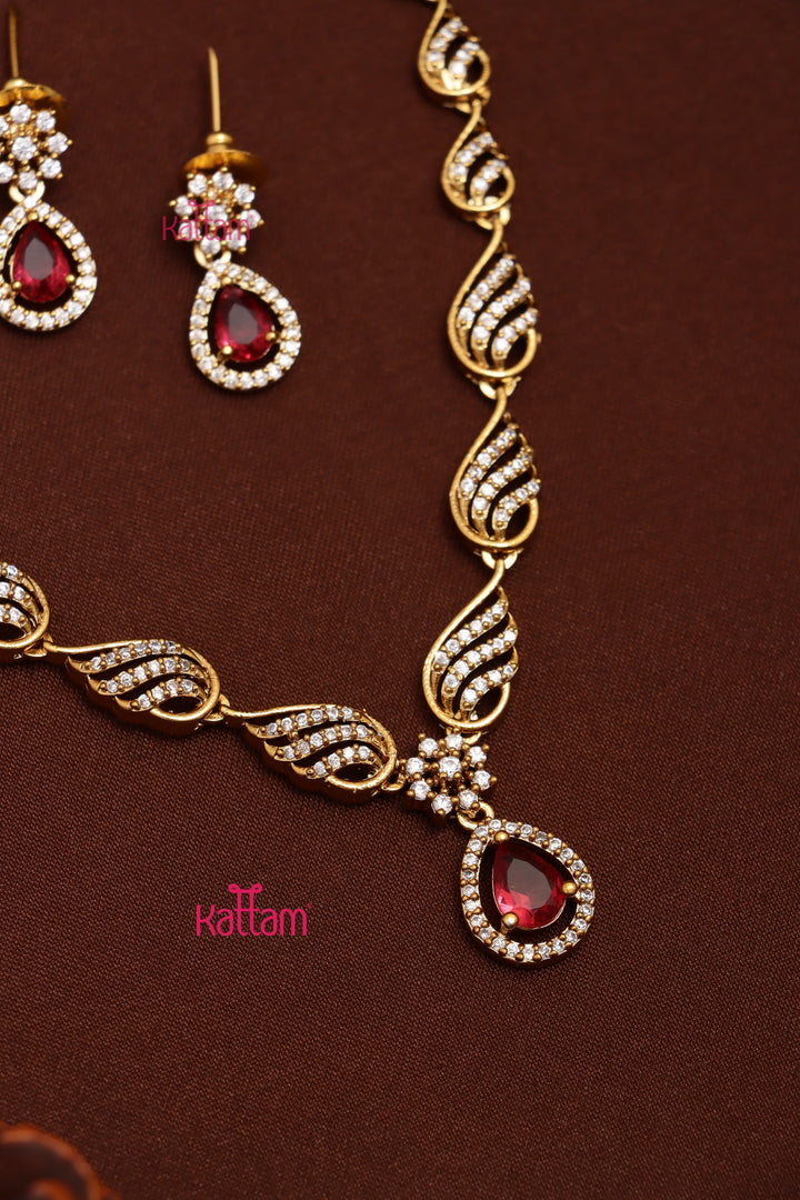 Laya - AD Stone Ruby Drop Choker