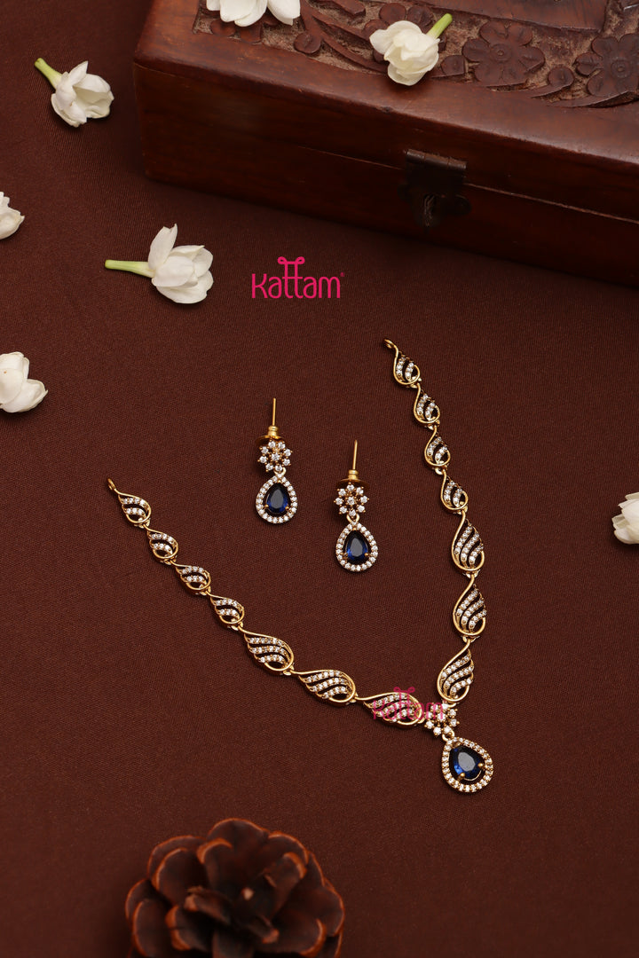 Laya - AD Stone Navy Blue Drop Choker