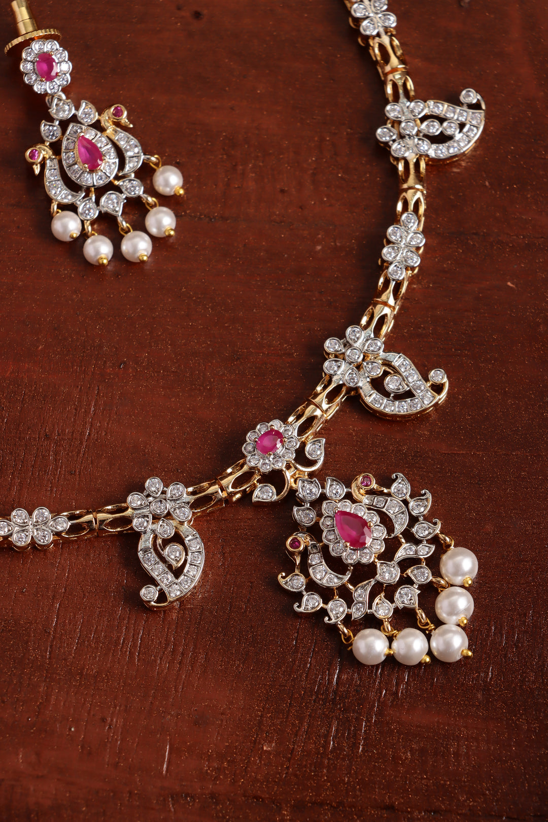Peacock Manga Dualtone Necklace - Ruby