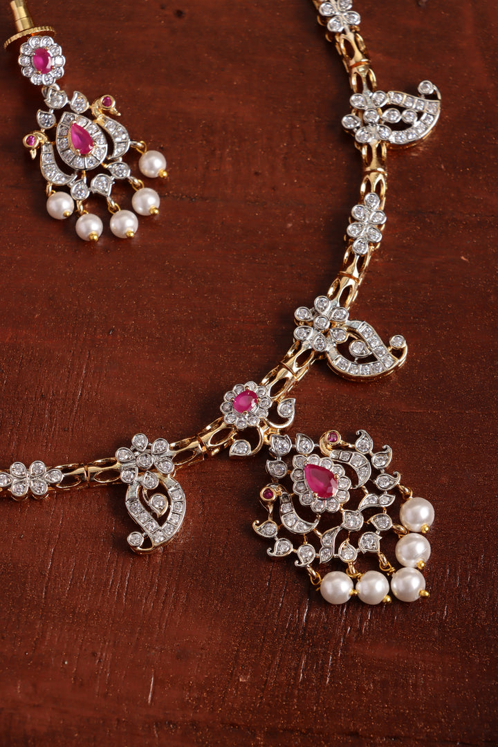 Peacock Manga Dualtone Necklace - Ruby