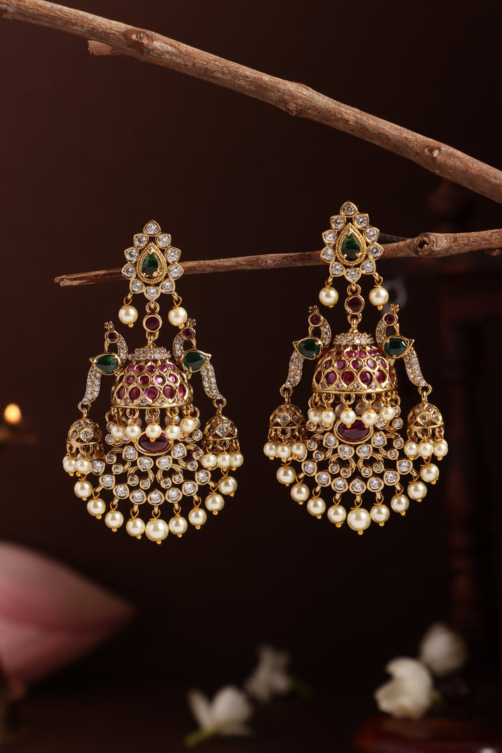Thilak Peacock Stone Statement Jhumka