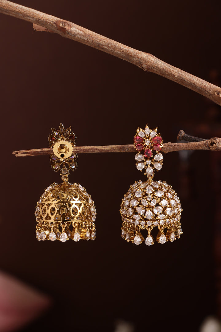 AD White Ruby Stone Pearl Jhumka