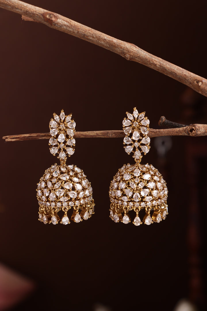 AD White Stone Pearl Jhumka