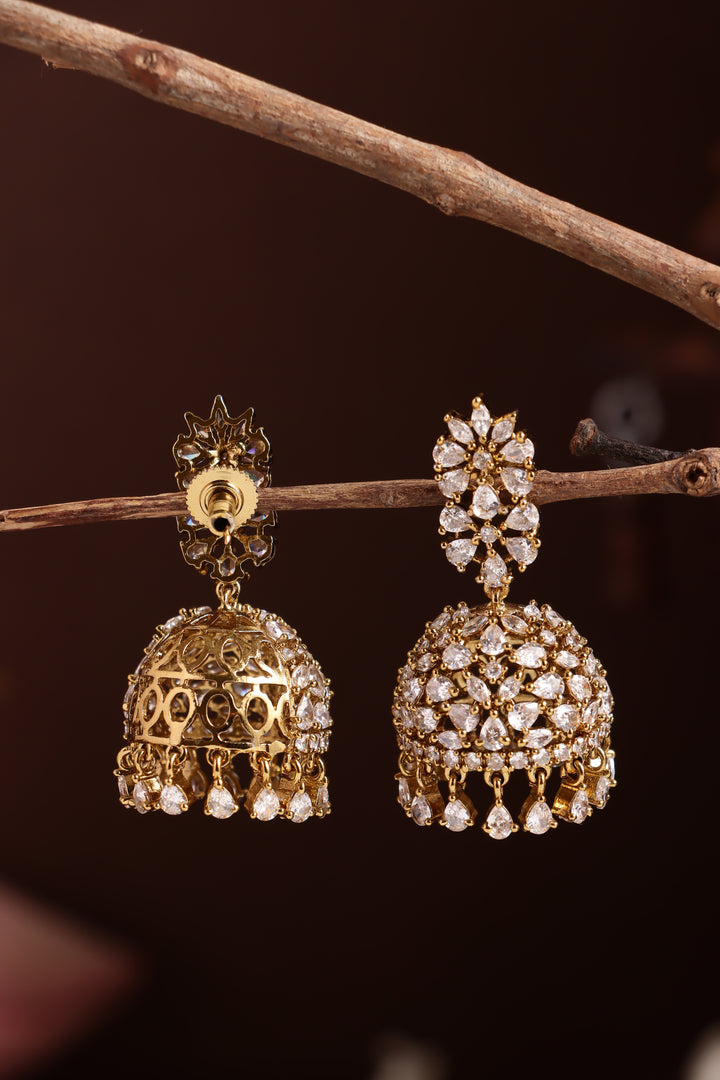 AD White Stone Pearl Jhumka