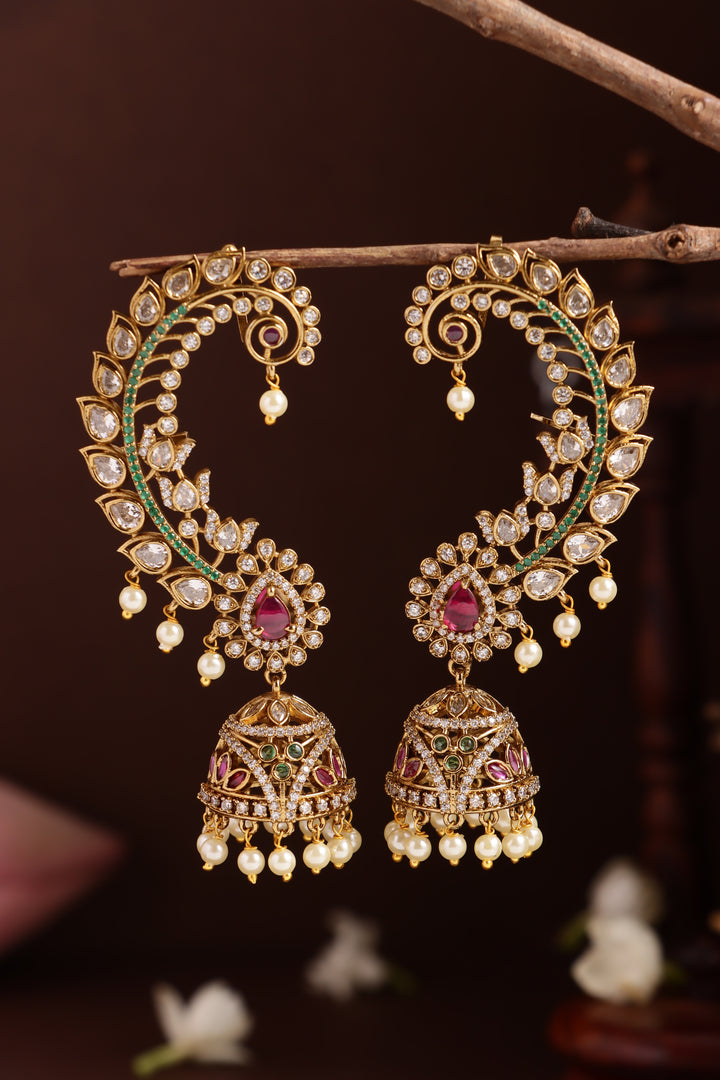 AD Leafy Peacock Earcuff Jhumka