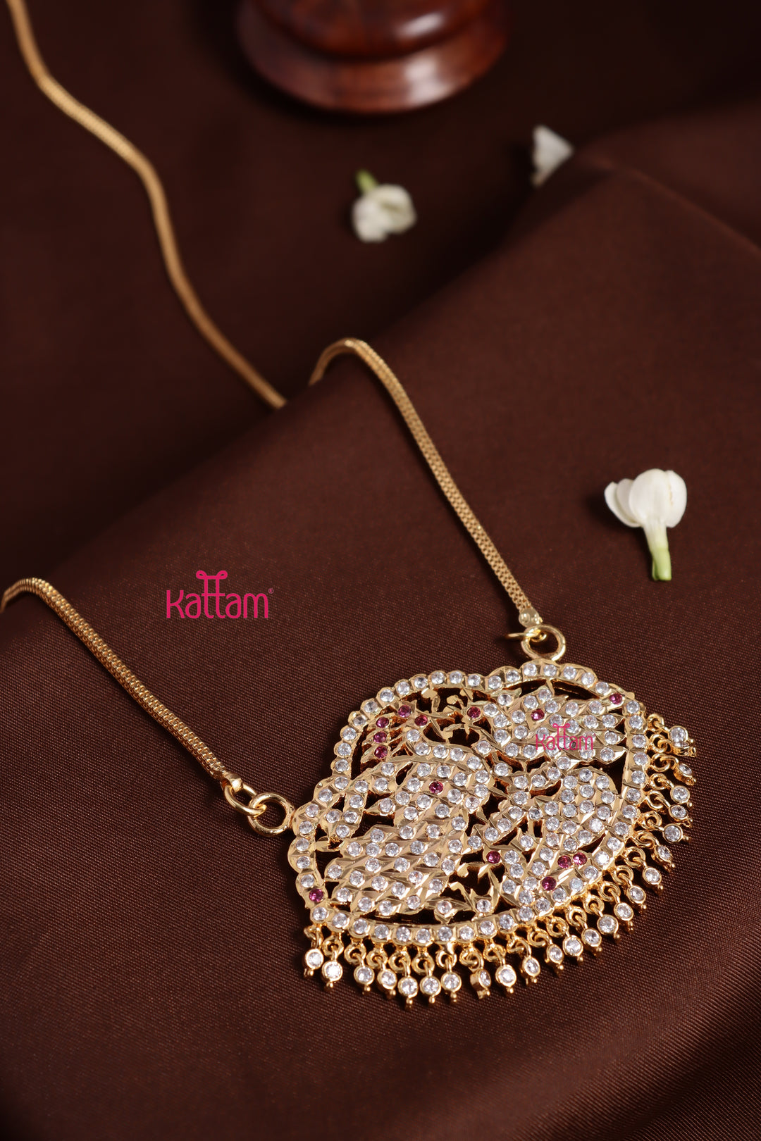 Gati Peacock Goldtone Chain - White Ruby (No Earrings)
